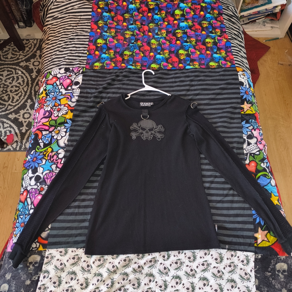 Serious Black Long Sleeve Shirt with Skull Design